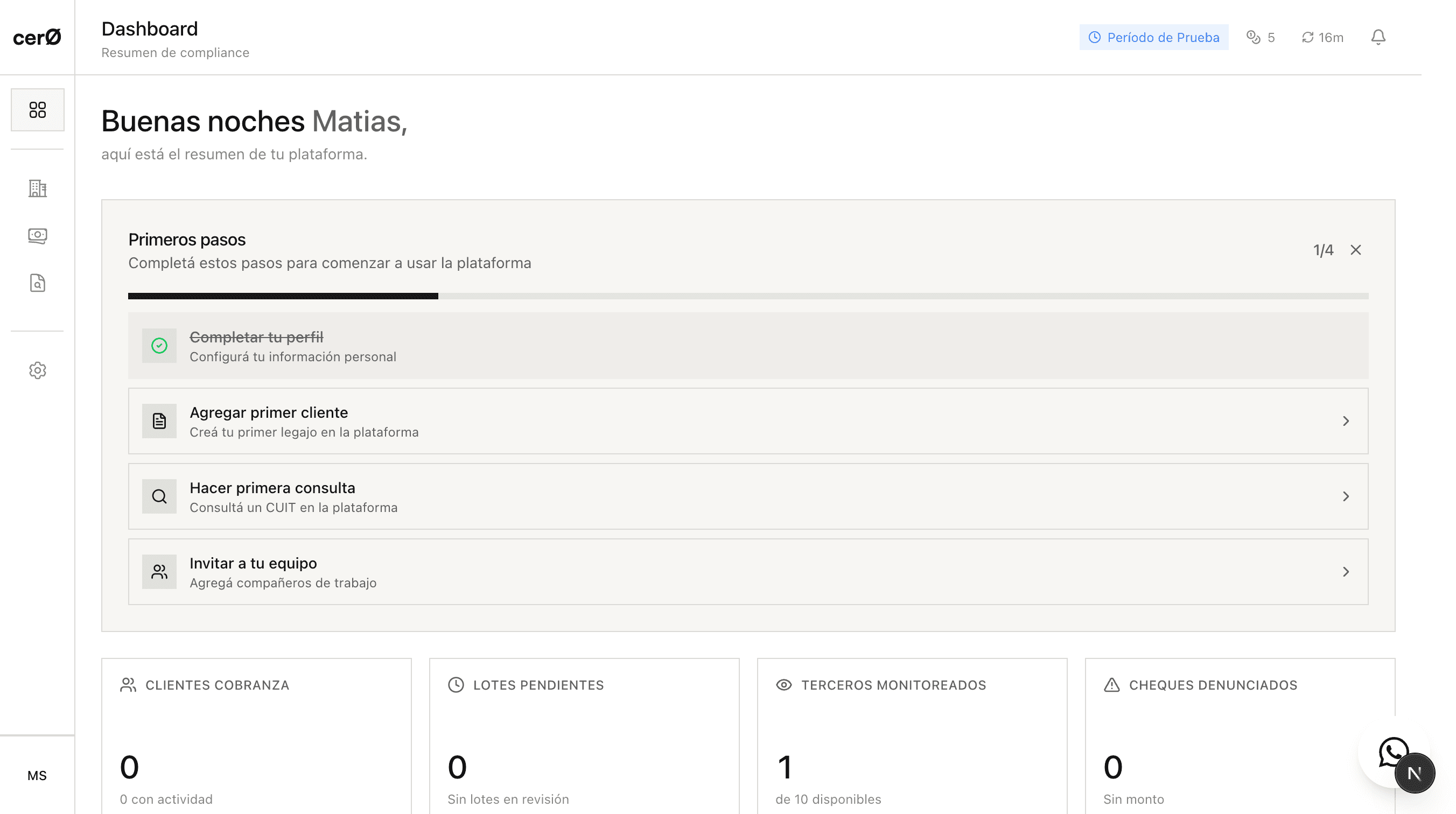 Dashboard de cer0